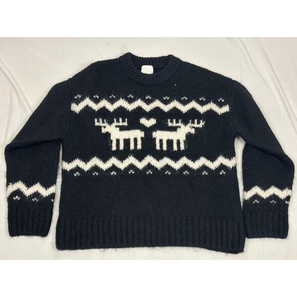 H&M Moose Alpaca Wool Blend Jacquard-Knit Sweater Black/White S Fair Isle Cozy - Picture 1 of 6